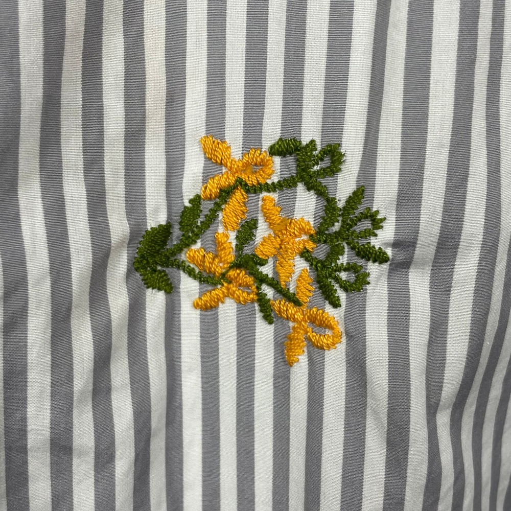 Silvia Tcherassi Lucaya Blouse XS Gray Stripe Floral Embroidered Puff Sleeve - Picture 7 of 8